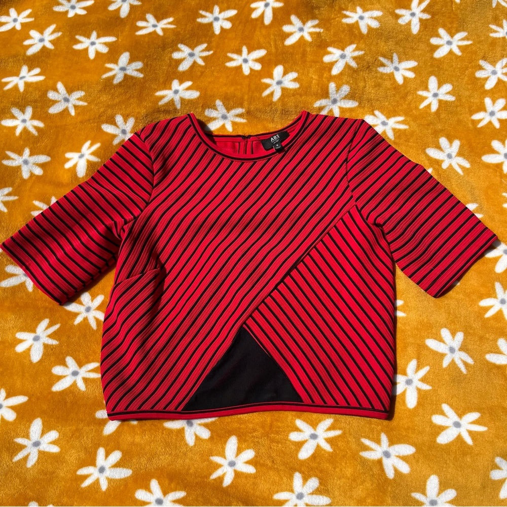 ABS Allen Schwarts Denim Collection Diagonal Stripe Mesh Panel Crop Top Size Sm